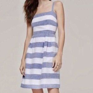 LOFT Blue and White Horizontal Striped Linen Dress